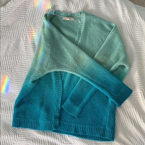 Forever 21 | Ombré Aqua Teal Blue Gradient Fade Open Sweater Medium Cardigan - Picture 4 of 8